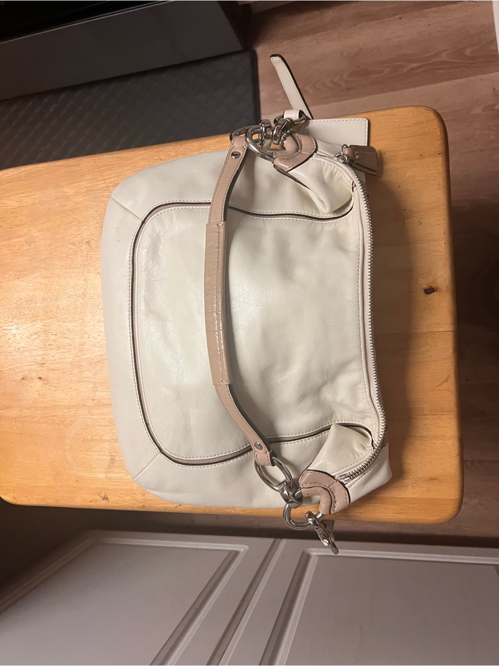 Coach Cream and Taupe Leather Shoulder Bag